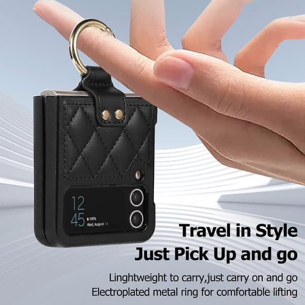 För Samsung Galaxy Z Flip4 Rhombisk Mikrofiber Vikbart Telefonfodral med Ring