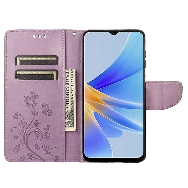 För OPPO A17 Fjärilsblommamönster Läderfodral