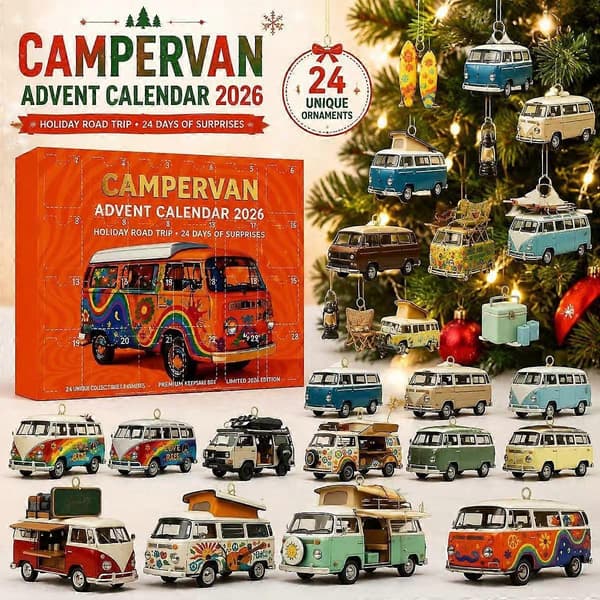 Julecampingbuss 24-dagers julekalender akrylhengende pynt