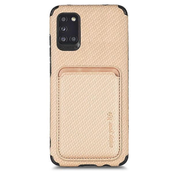 För Samsung Galaxy A31 Kolfiber Läderkort Magsafe Telefonfodral