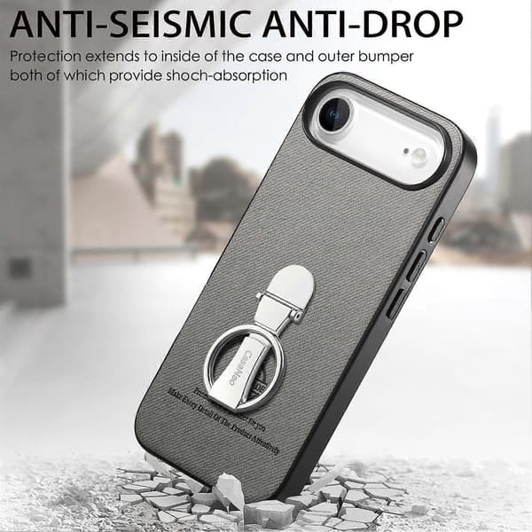 Kompatibel med iPhone 17 Air Fodral Vikbart Stöd Twill Textur Läder Baksida