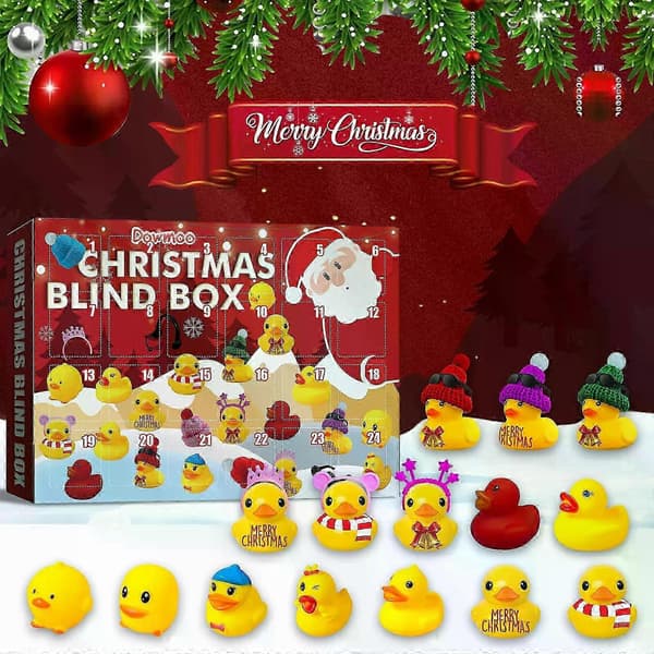 Julekalender 24-dagers nedtelling gul and plast blindboks for DIY julepynt