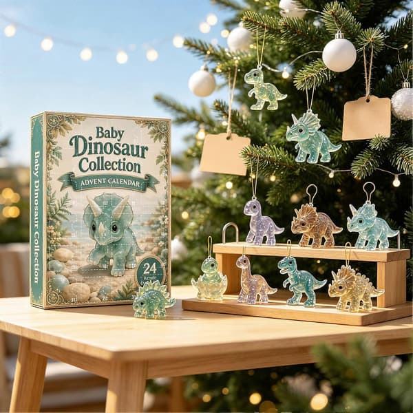 24 dages dinosaur-julekalender 2026 - 2D akryl-nedtælling