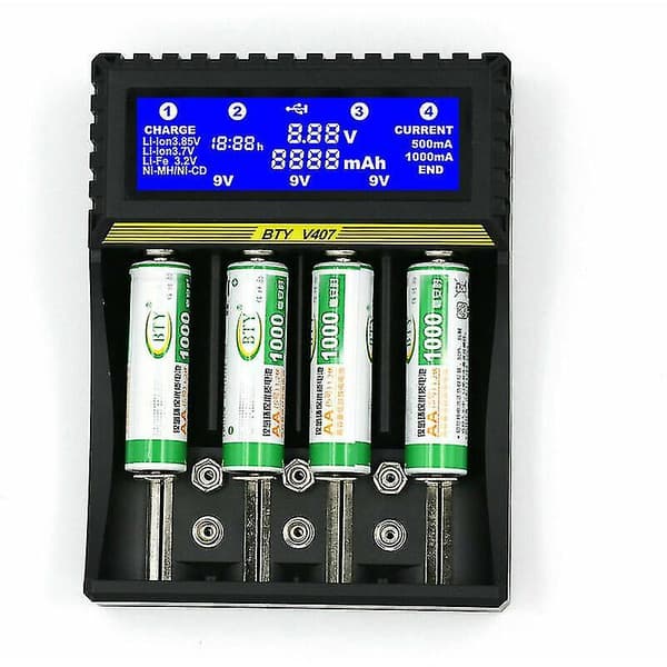 Batterilader Multifunksjonell Batterilader Bty407 18650 Batteri Li-ion/ni-mh/ni-cd/5 Aa/7 Aaa/9v Batterilader, [XH]