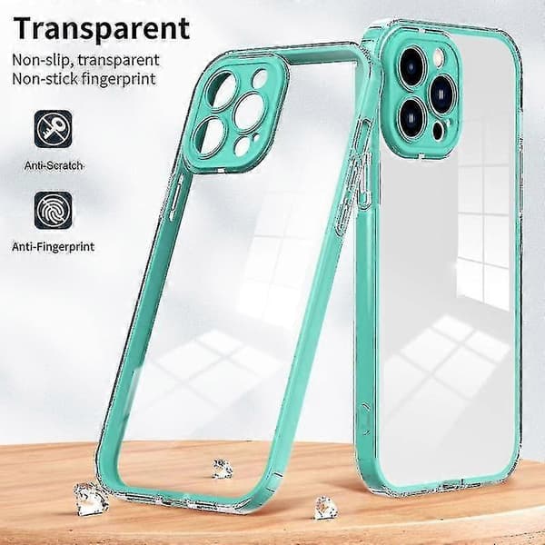 Til iPhone 13 Pro 3-i-1 klart TPU farve PC ramme telefoncover (lysegrøn)