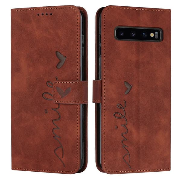 För Samsung Galaxy S10+ Skin Feel Heart Pattern Läder Phone Case
