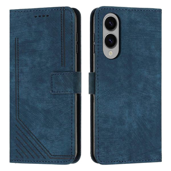 Til Samsung Galaxy S25 Edge Cover Prægede Linjer Læder Telefoncover med Stativ