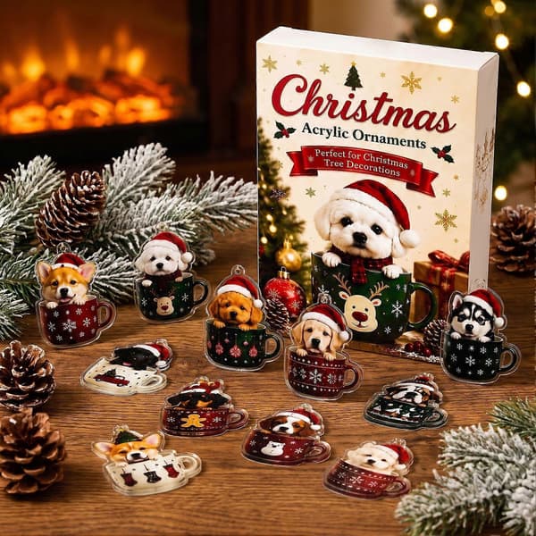 Pingvin-adventskalender til jul, 24-delt sett med akrylpynt med vinterdyr