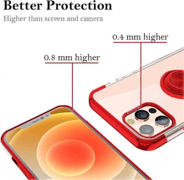 Gennemsigtigt etui med fingerringholderdesign til iPhone 13-serien (iPhone 13 Pro Max-rød)