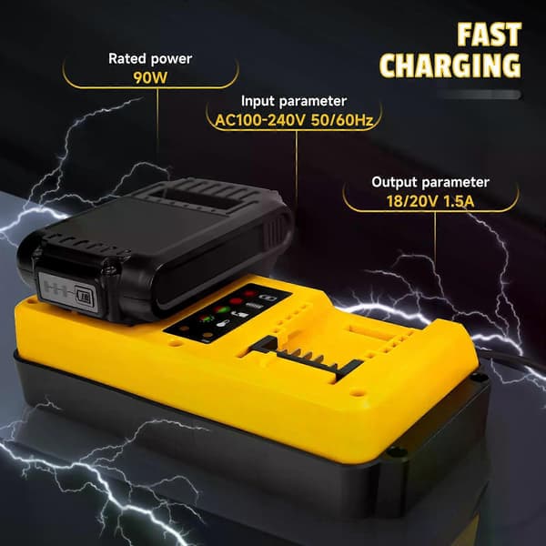 90W batterilader erstatning for Dewalt 18V 20V litiumbatteri oppladbart DCB207 DCB206 DCB204 DCB203 rask dobbel lader