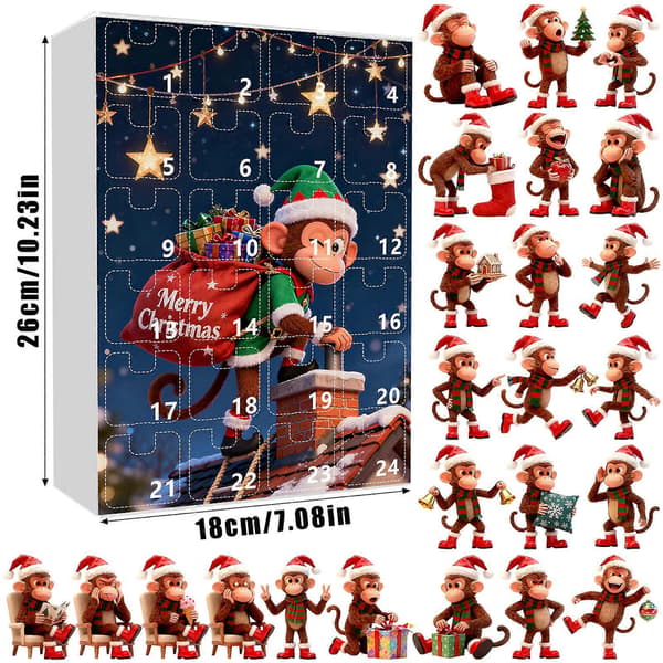 Juleape 24-dagers adventskalender flat akryl miniboks overraskelsesgave