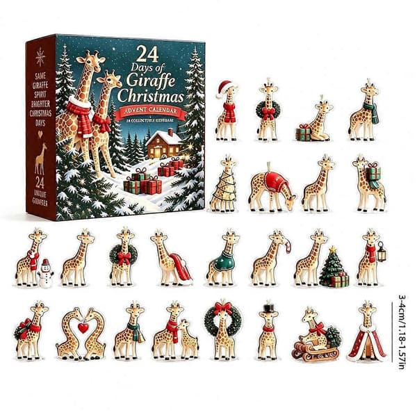 24-dagers sjiraff-julekalender, 2D akryl jule-sjiraff-figurkalender, samleobjekter med dyrepynt