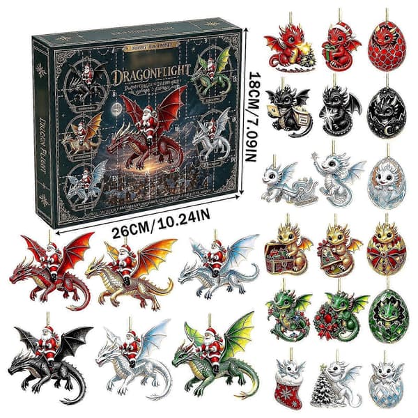 Jule-drage-julekalender med 24 specialdesignede figurer til drageentusiaster