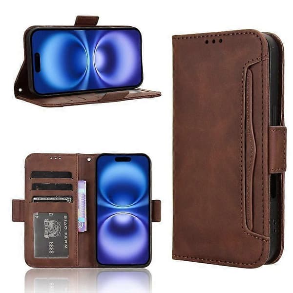 Kortholder Læder Telefoncover - Brun* til iPhone 16
