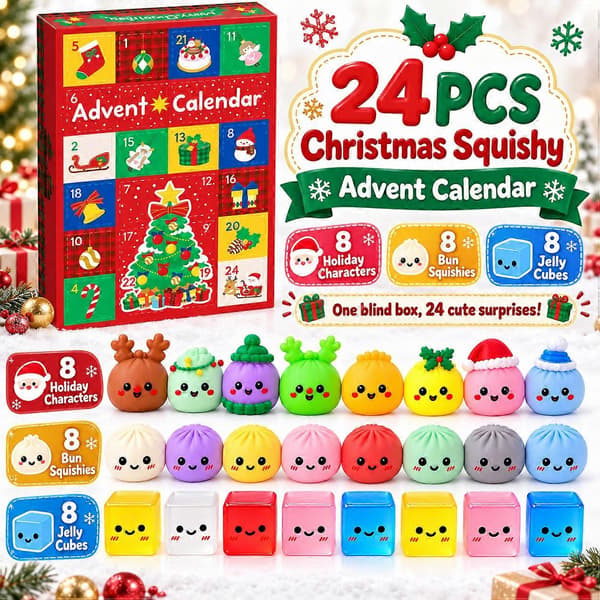 Jule-squishy-julekalender 2026, 24 stk. fidget-klemlegetøj, jule-nedtælling overraskelsesgaveæske til børn