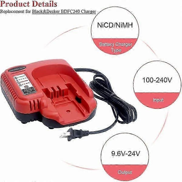 For Black & Decker BDFC240 9.6V-24V Verktøy NiMH NiCd Batterilader OCD