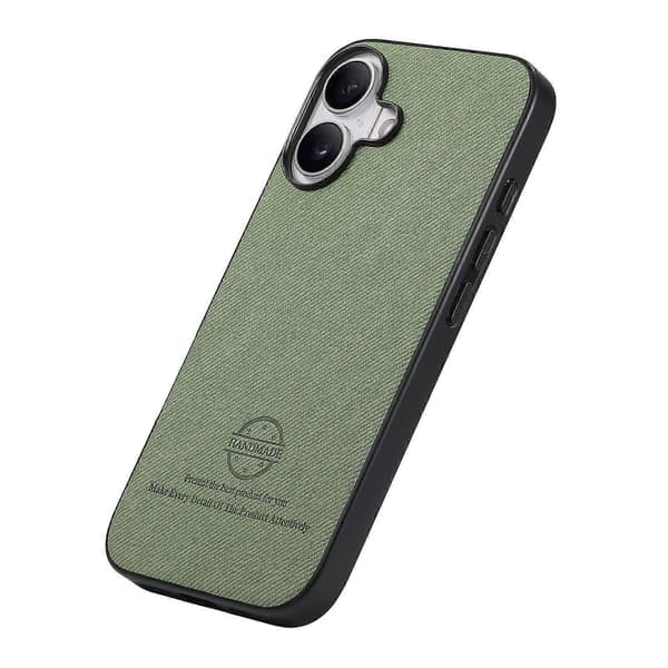 For iPhone 16 Skinntelefonbakdeksel med stofftekstur