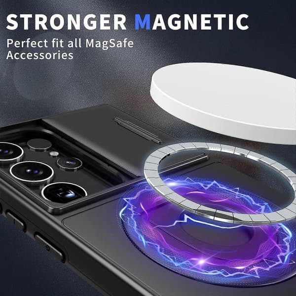 För Samsung Galaxy S22 Ultra 5G Camshield MagSafe Ringhållare Armor Phone Case