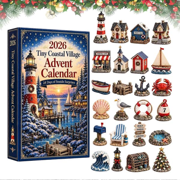 Adventskalender med liten kystlandsby, 24-dagers nedtelling til jul
