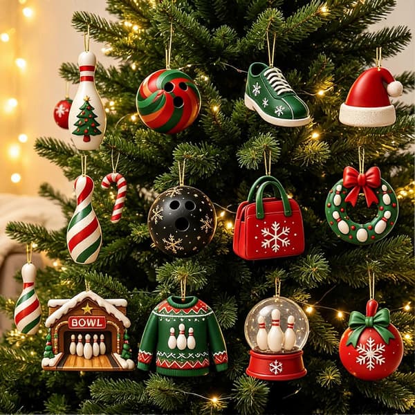 Julekalender – 24 akryl 2D-bowlingpynt – til juletreet og hjemmedekorasjon