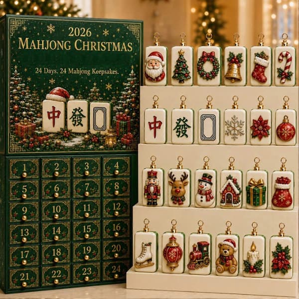 Mahjong-tema jule-nedtællingskalender, 2D flad 24-dages julekalender til julepynt