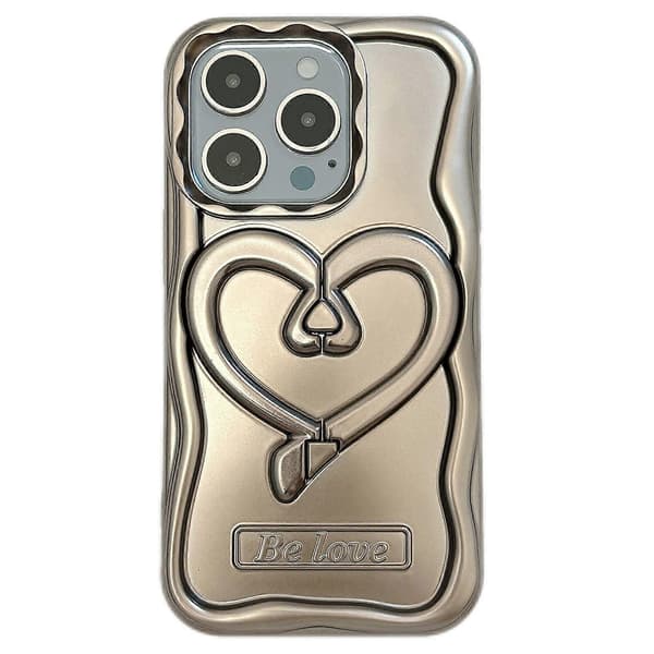 Til iPhone 13 Pro Anti-Fall Deksel Hjerteformet PC Støtteben Galvanisert TPU Telefondeksel