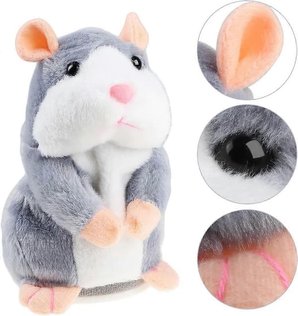 Puhuva hamsteripehmolelu, toistaa sanomasi hauska lasten pehmolelu, harmaa