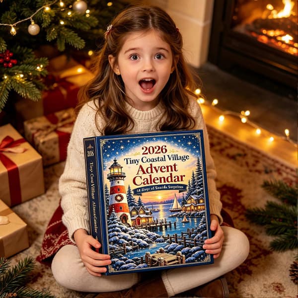 Adventskalender med liten kystlandsby, 24-dagers nedtelling til jul