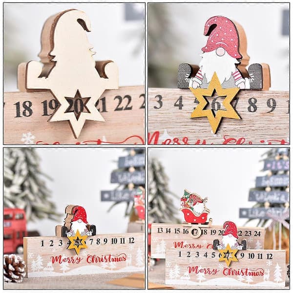Jule-adventskalender i træ til nedtælling og borddekoration