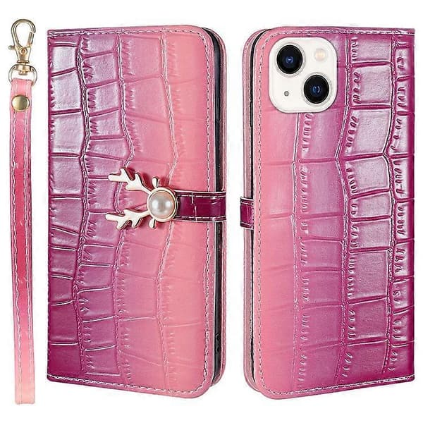 Kompatibel til iPhone 13 Krokodille Tekstur Etui Gradient Farve Læder Telefon Cover med rem