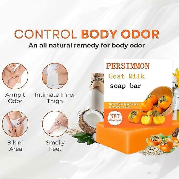 Kaki-sæbebar til kropslugtkontrol, rensende og deodoriserende ansigts- og kropsvask