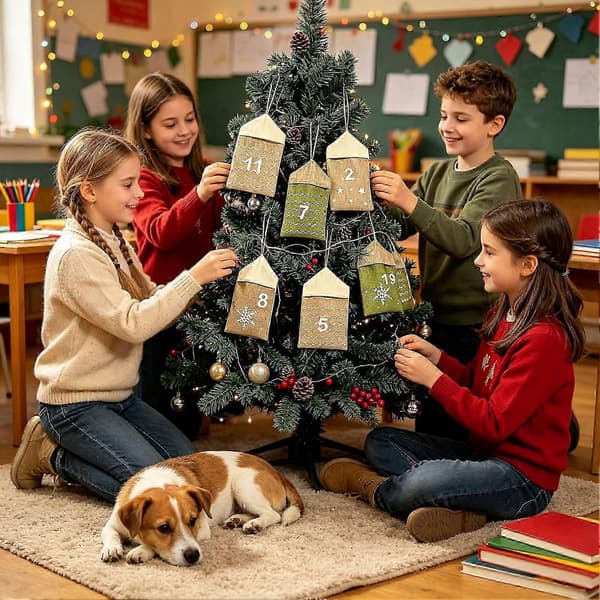 24 nummererte jule-adventsposer, vaskbare festlige poser til juletrepynt