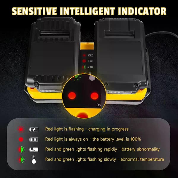 90W batterilader erstatning for Dewalt 18V 20V litiumbatteri oppladbart DCB207 DCB206 DCB204 DCB203 rask dobbel lader