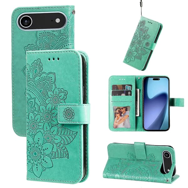 Compatible For iPhone 17 Air Case Floral Pattern PU Leather Wallet Stand Phone Cover
