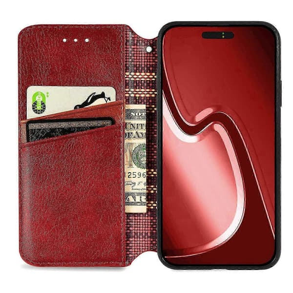 Til iPhone 16 Pro Cover Rhombus Aftryk PU Læder Pung Telefon Cover - Grå