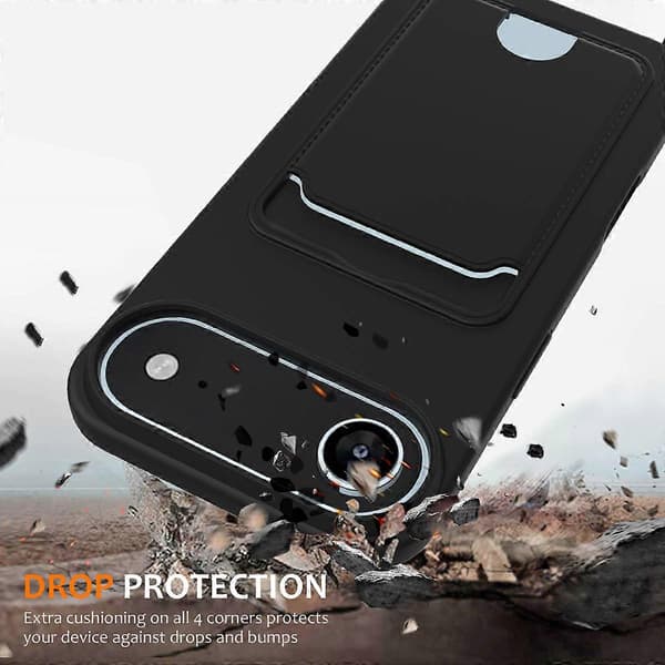 Compatible For iPhone 17 Air Case Liquid Silicone Card Holder Back Phone Cover With Lanyard