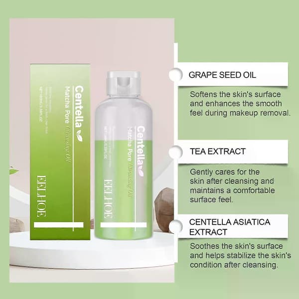 Matcha Cleansing Oil Dybderensende til porer, talg og hudorme, vandfast makeupfjerner, 100 ml