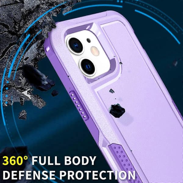 For iPhone 12 3 i 1 PC + TPU Støtsikkert Telefondeksel (Lilla)