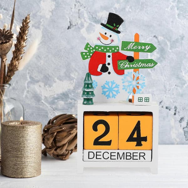 Gul julekalender i træ til dekoration, 1 stk. julepynt til skrivebordet