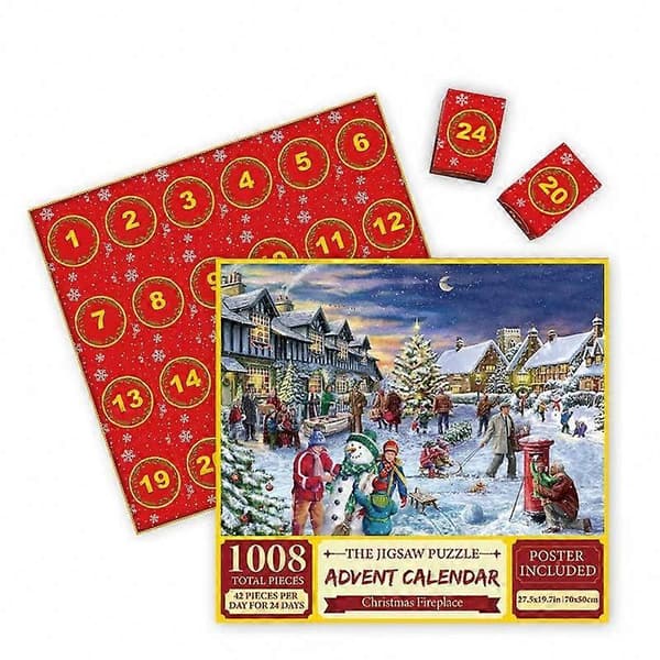 Jule-nedtællingsgaveæske, 1008-brikkers puslespil som julekalender i blind box-format
