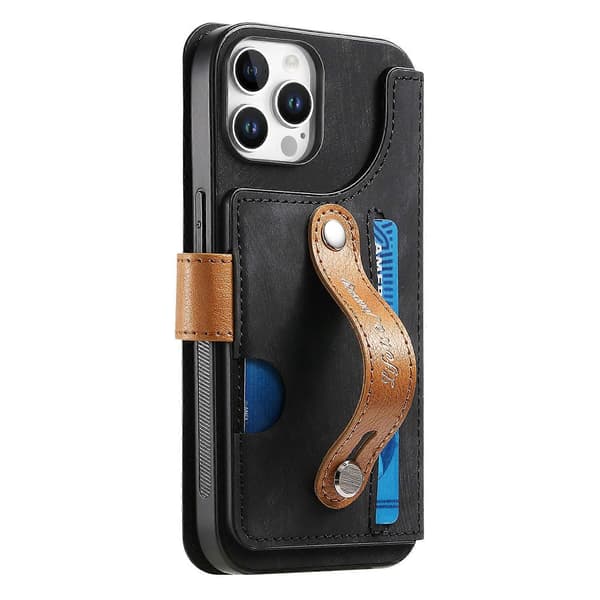 För iPhone 16 Pro iPhone 16 Pro Max Plånboksfodral Retro Läder Telefonfodral med handledsrem och stativ