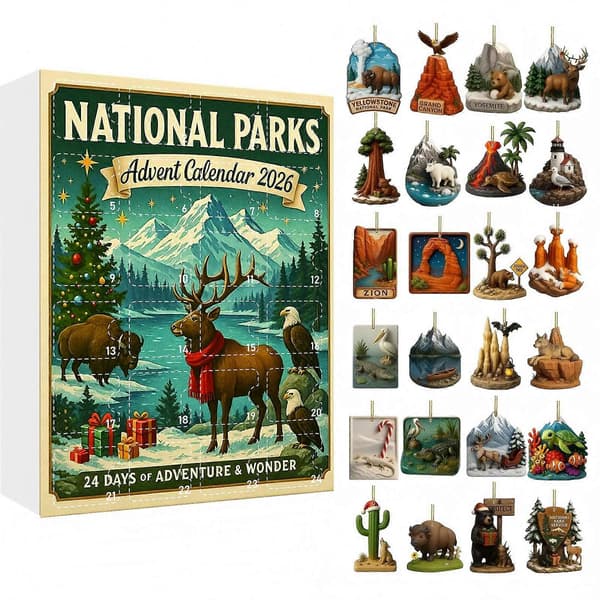 Akrylanheng med nasjonalparktema - 24-dagers julekalender med overraskelser