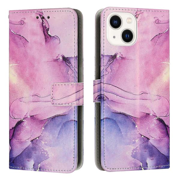 Til iPhone 13 mini Malet Marmor Mønster Læder Telefoncover Til iPhone 13 Mini