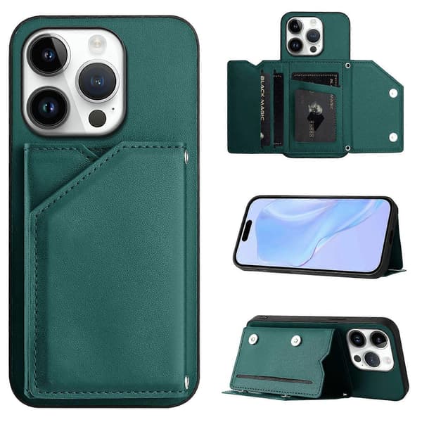 Stötsäkert plånboksfodral för iPhone 16 Pro Magnetisk stängning Kortplatser med axelremsfodral Kompatibel med iPhone 16 Pro