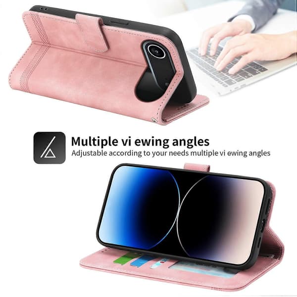 DIERFENG DF-03 för iPhone 17 Air Fodral Linjer Präglat Plånboksfodral i Läder med Handledsrem