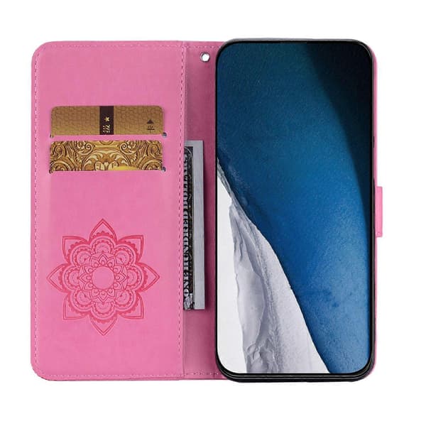 Fodral för iPhone 17 Pro Uggla Blomma Präglat Läderfodral Plånbok med Rem - Ros