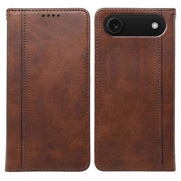 Compatible for iPhone 17 Air Case Hidden Magnetic Closure Calf Texture Leather Phone Cover