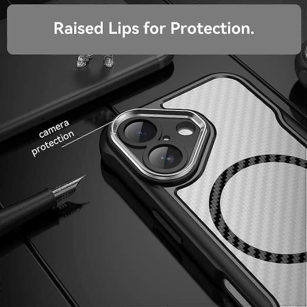 Til Apple iPhone 17 Design Carbon Tekstur MagSafe Gennemsigtigt Telefoncover Sort