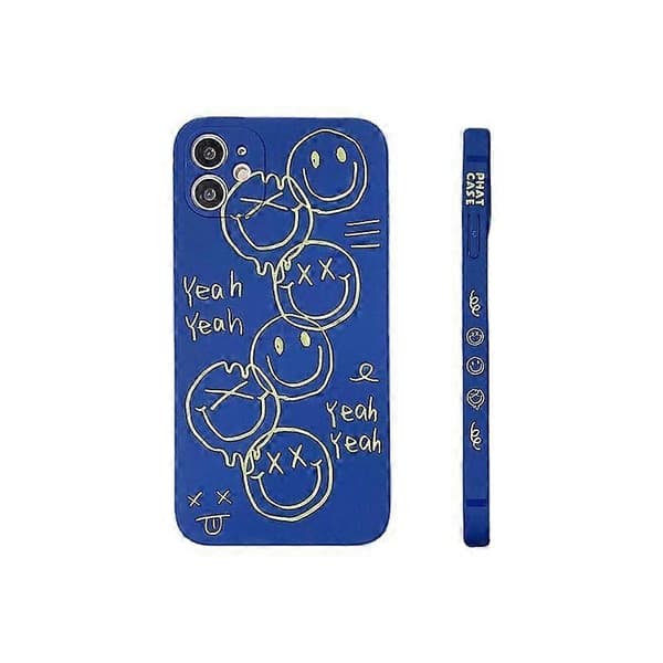 Søt svart glad smil graffiti sideprint telefondeksel til Apple iPhone 13 Pro-deksel for kvinner slanke myke deksler til iPhone 13Pro blå