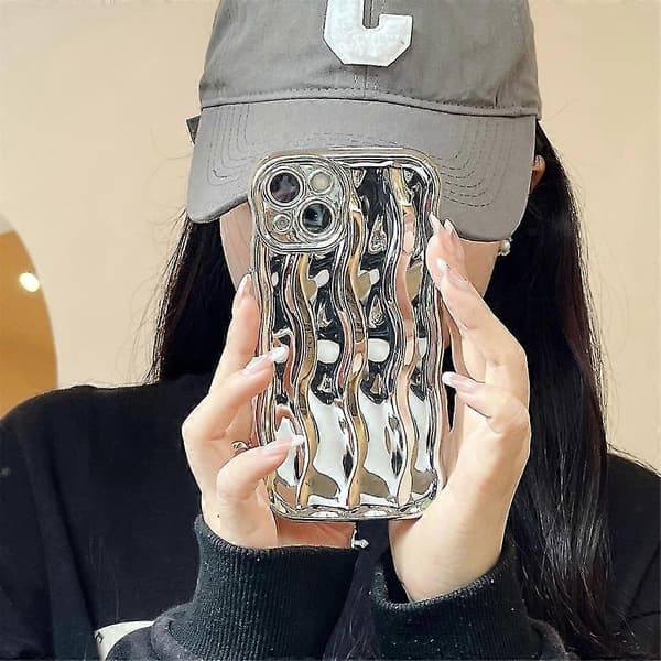 Vattenkrusningsmönster lockig vågram mjukt kompatibelt med iPhone-fodral (silver, iPhone 13 Pro Max)